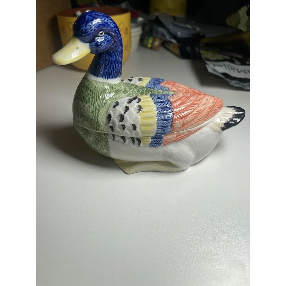 2 Piece Mallard Ceramic Duck Trinket Box